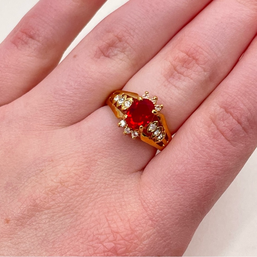 NWT DAC 14K GOLD Electroplated Red Rhinestone Gifting Christmas Holiday Ring - Picture 7 of 7